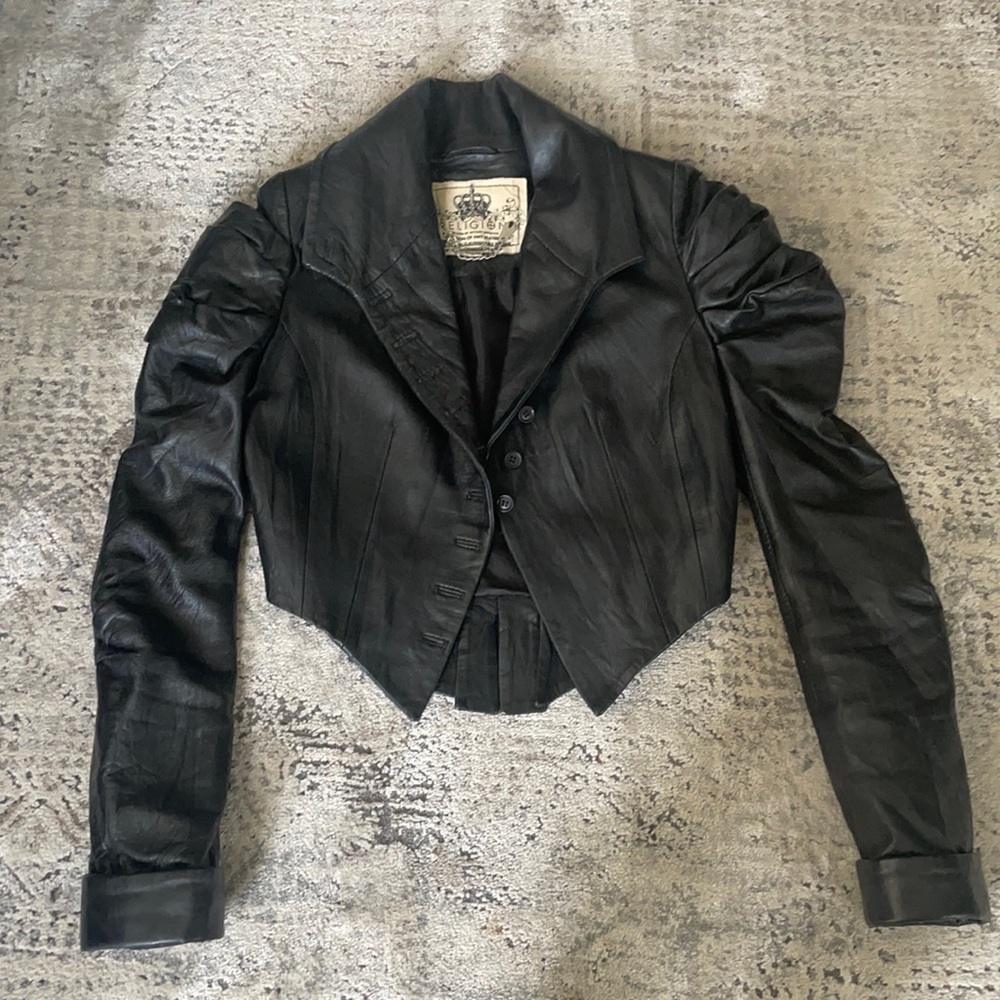 Religion Victorian style leather jacket